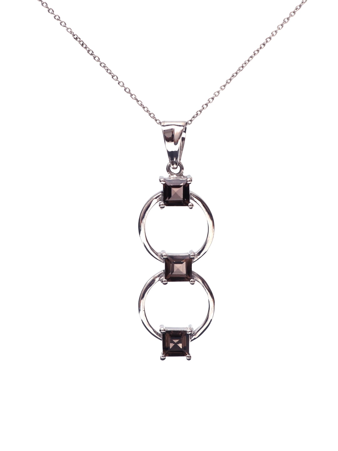 

HIFLYER JEWELS Rhodium-Plated Brown Loop Shaped Pendant With Link Chain, Silver