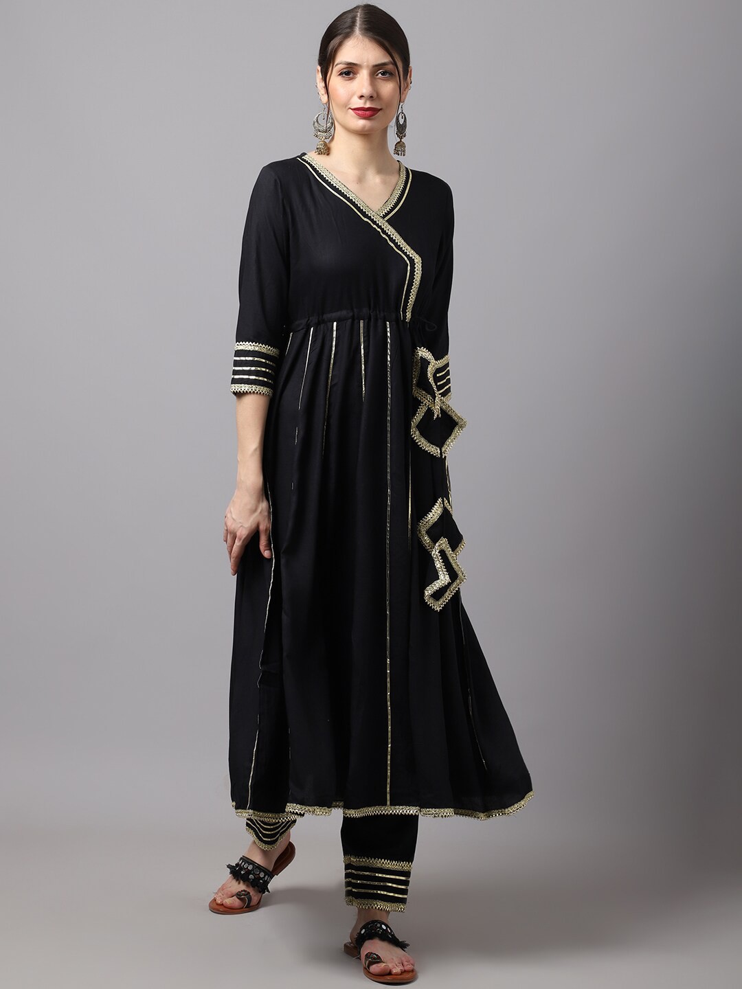

Rudra Bazaar Women Black Angrakha Kurta with Trousers
