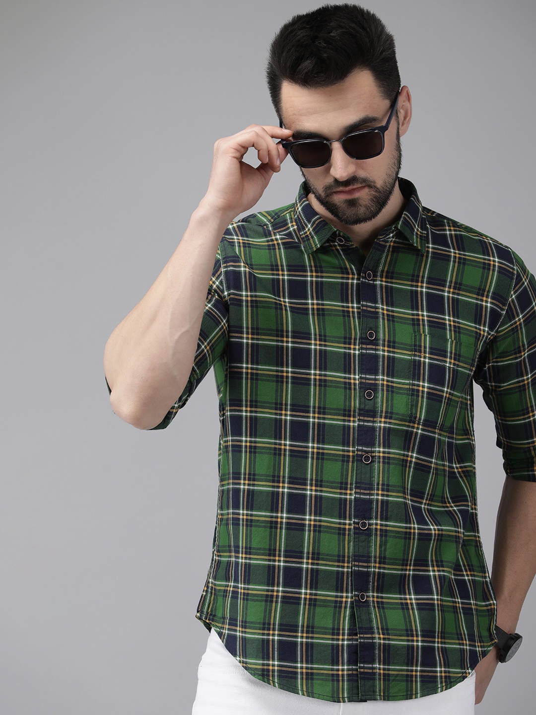 

Pepe Jeans Men Green Tartan Checked Pure Cotton Casual Shirt