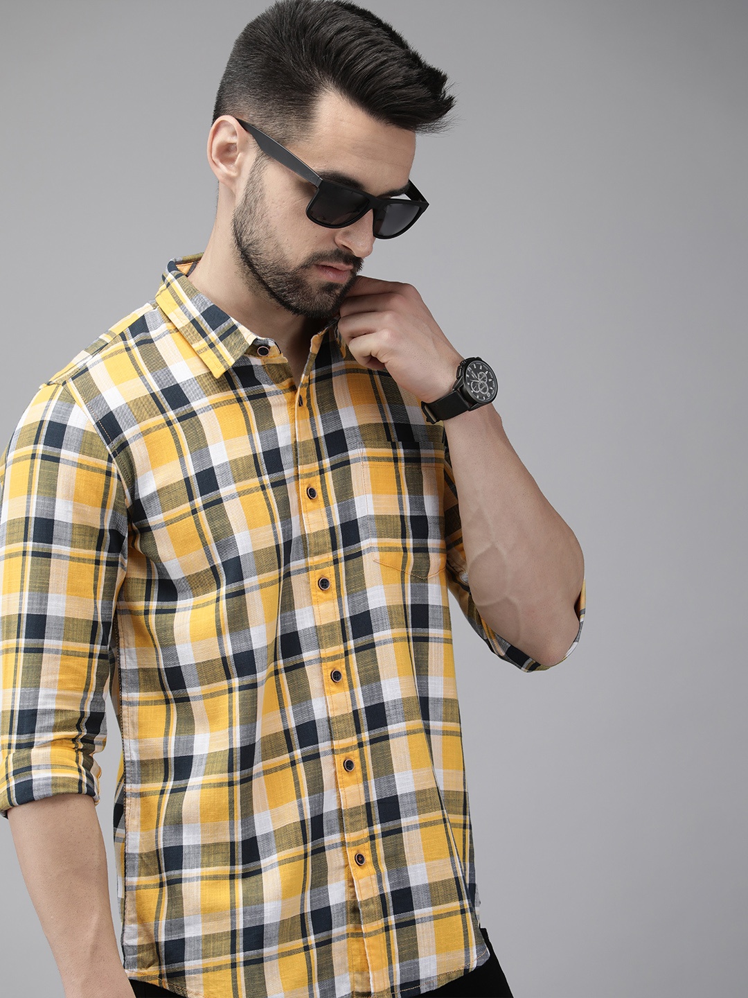 

Pepe Jeans Men Yellow Tartan Checked Pure Cotton Casual Shirt