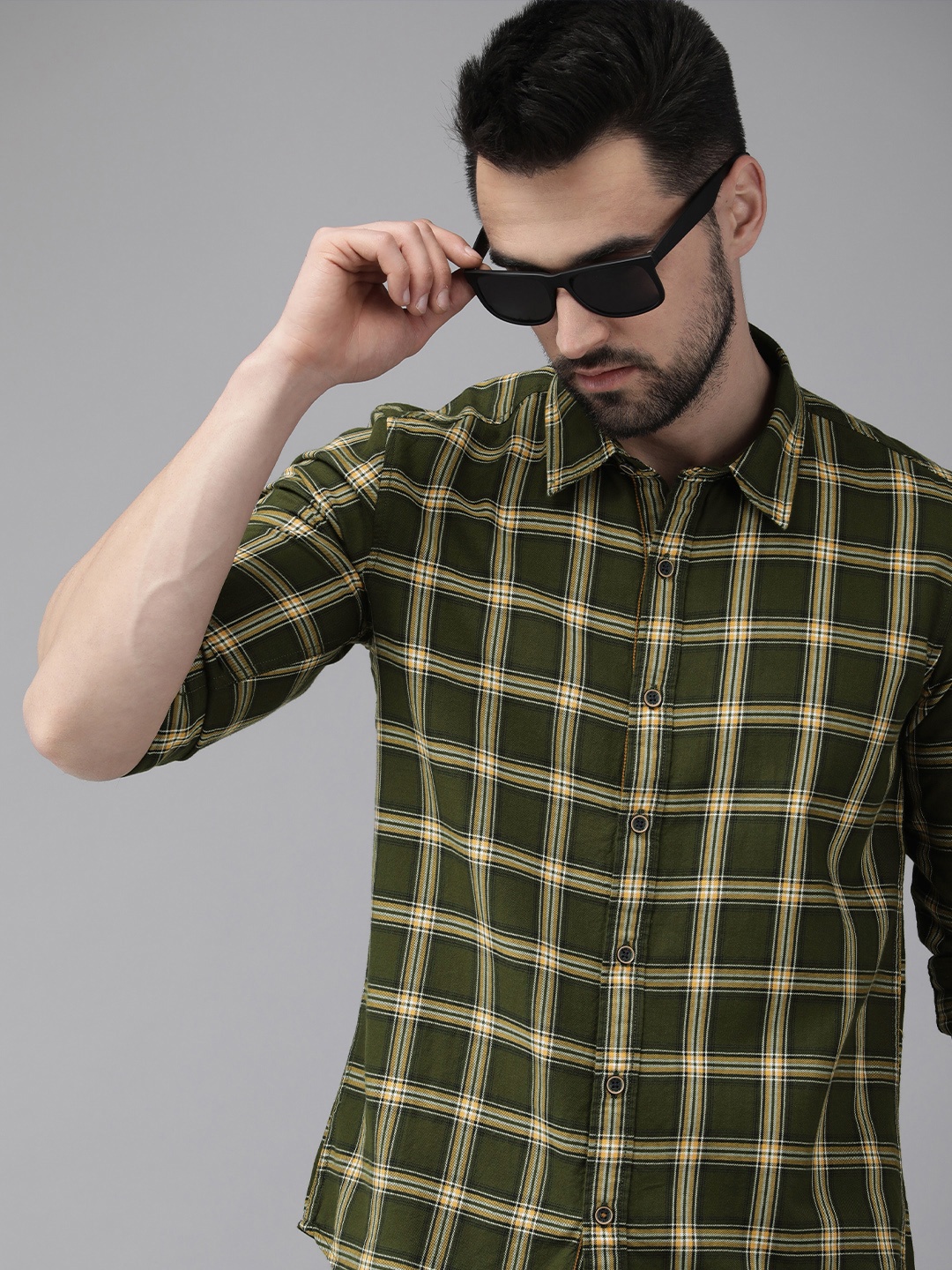 

Pepe Jeans Men Green Tartan Checked Pure Cotton Casual Shirt