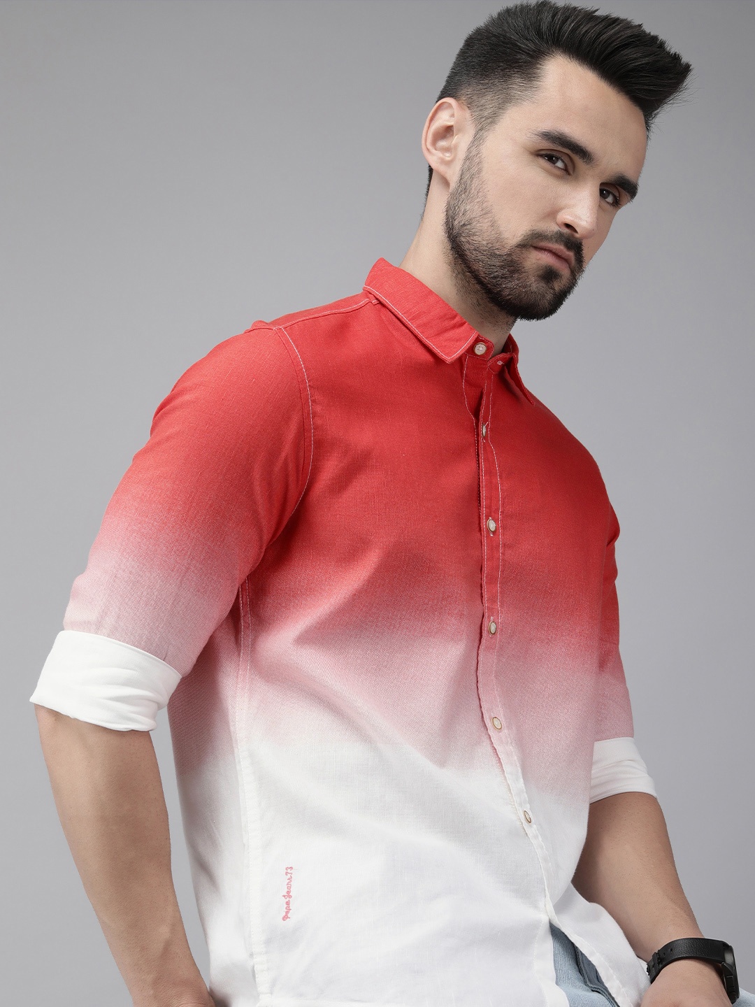

Pepe Jeans Men Orange Ombre Colourblocked Casual Shirt