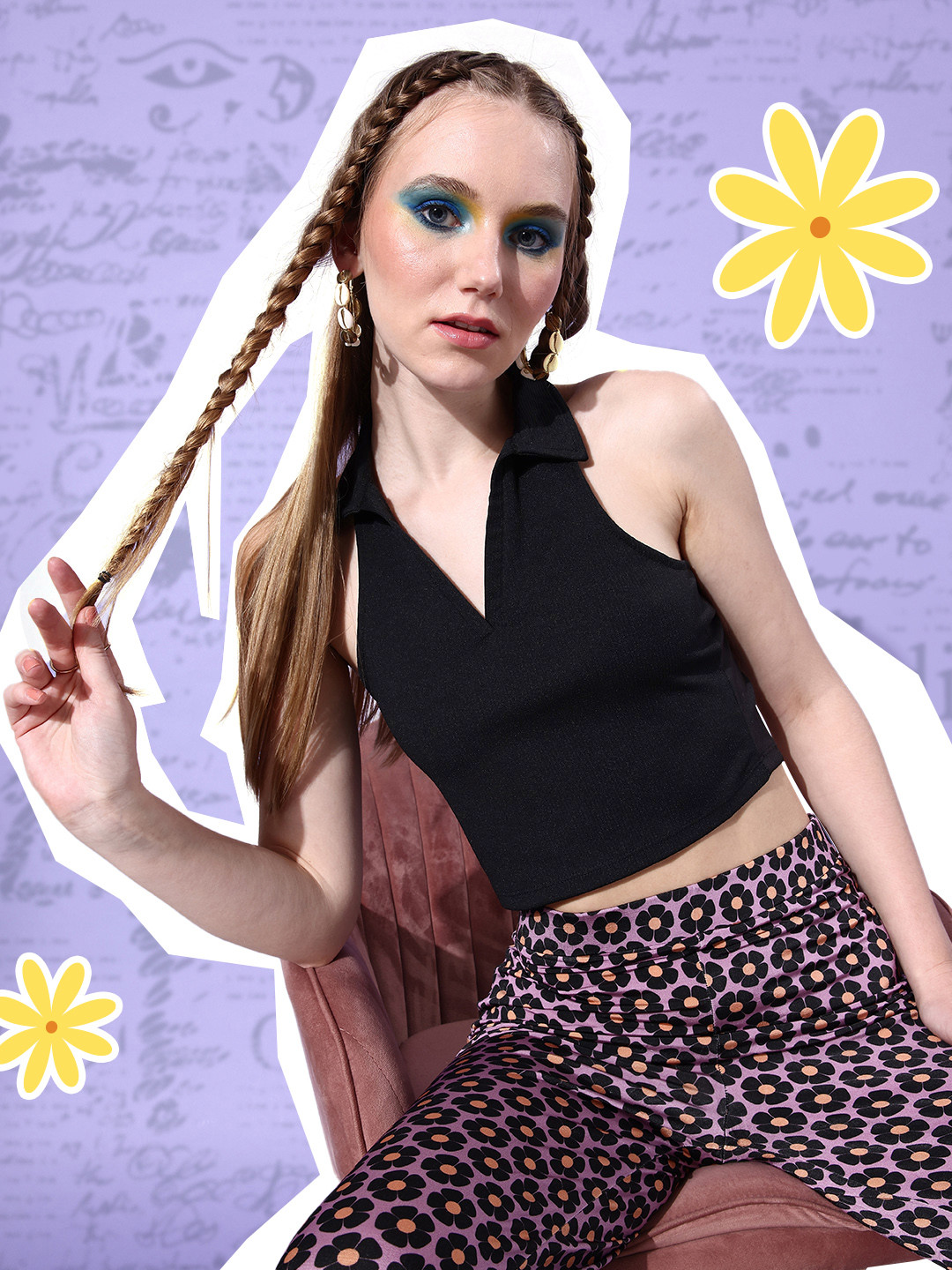 

DressBerry Jet Black Striped Preppy College Cool Super Cropped Underbust Curve Crop Top