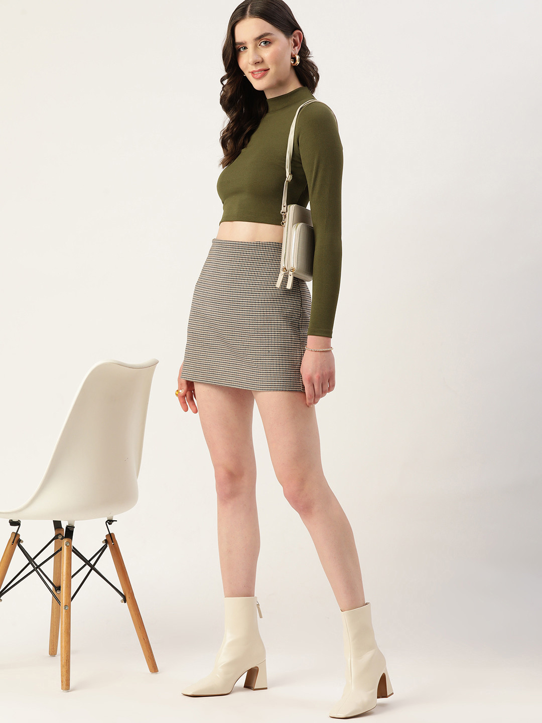 

DressBerry High Neck Crop Top, Olive