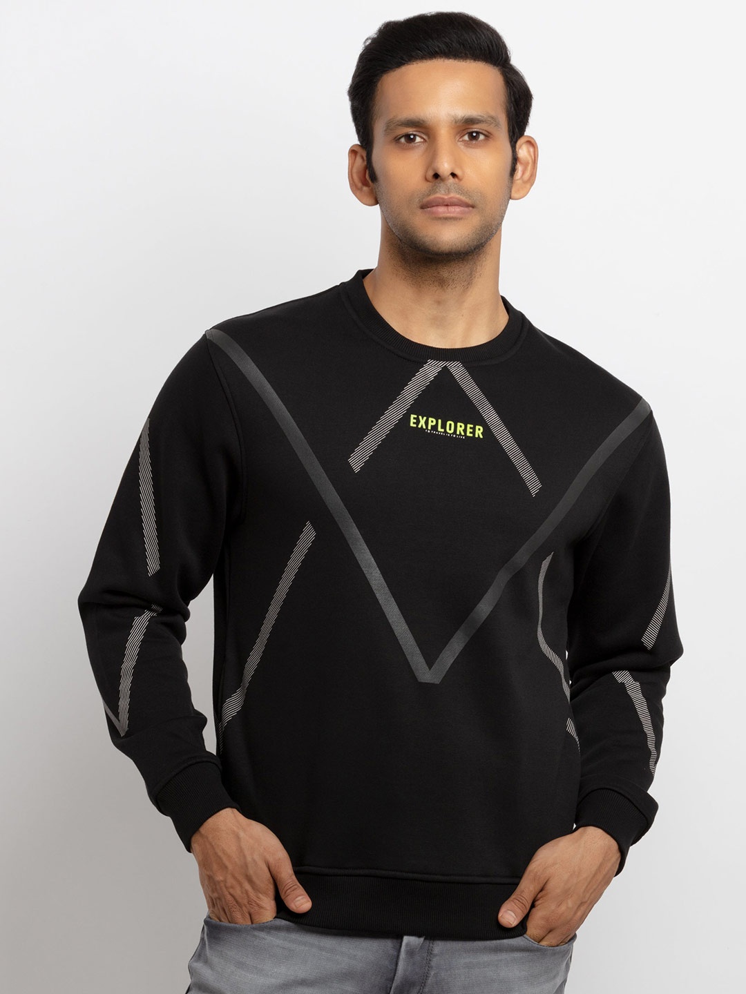 

Status Quo Men Black Printed Cotton Sweatshirt