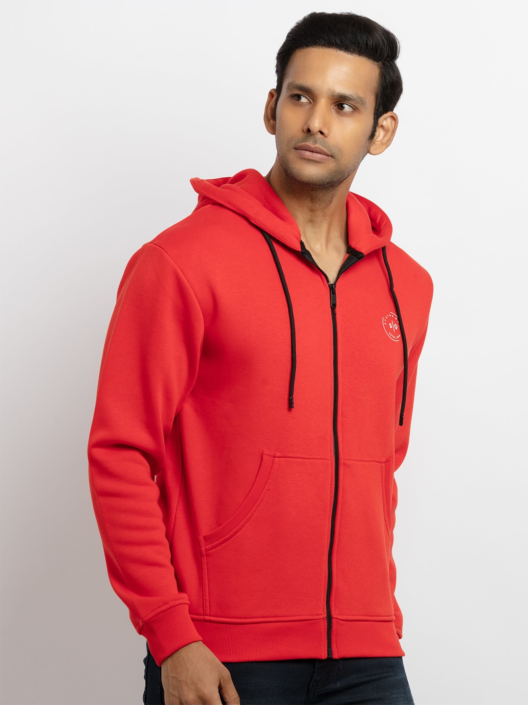 

Status Quo Men Red Solid Cotton Hooded Sweatshirt