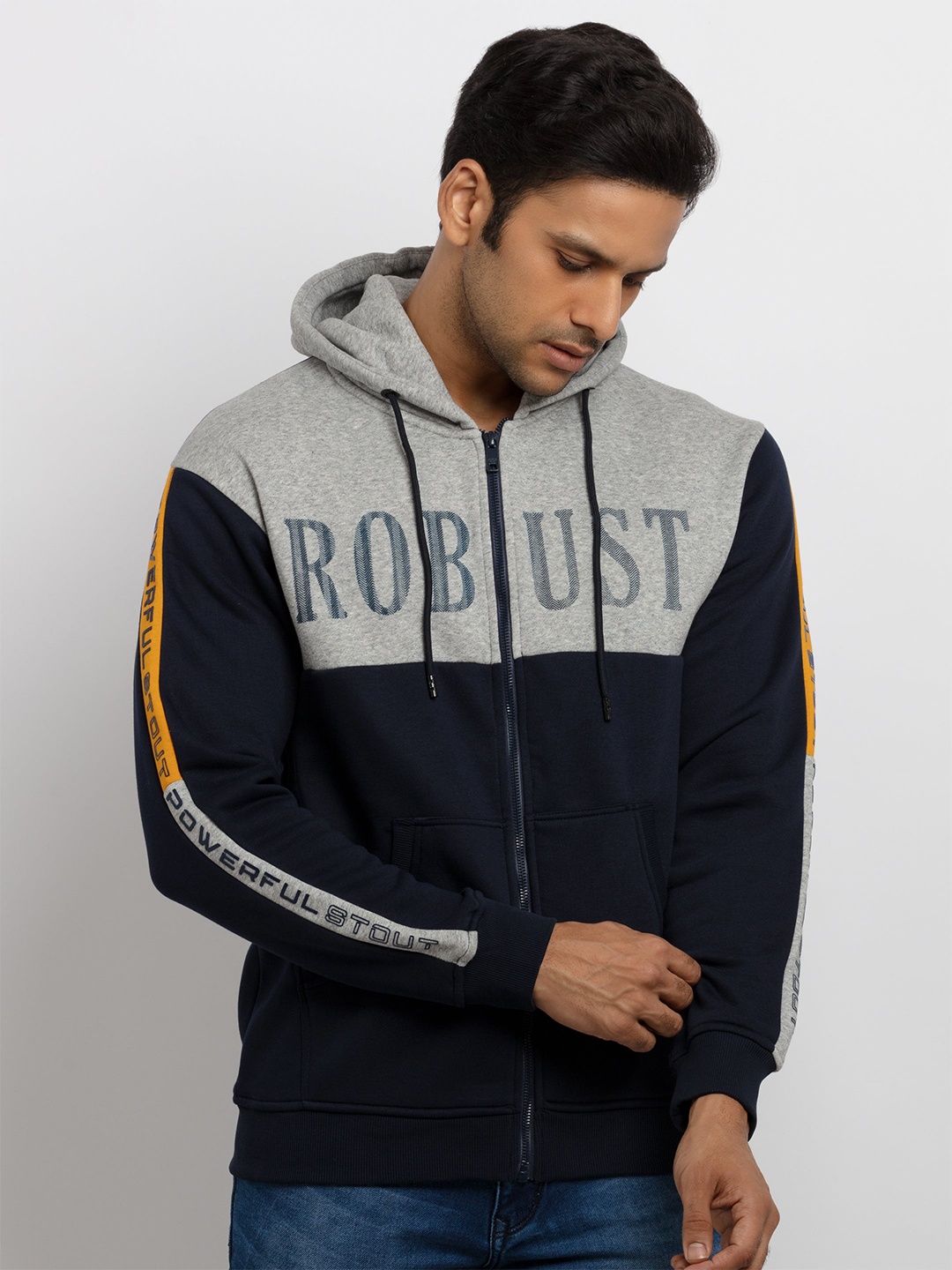 

Status Quo Men Navy Blue Printed Hooded Sweatshirt
