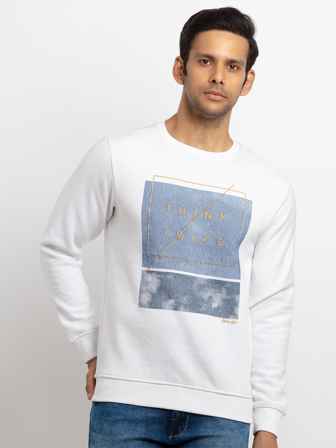 

Status Quo Men White Printed Round Neck Sweatshirt