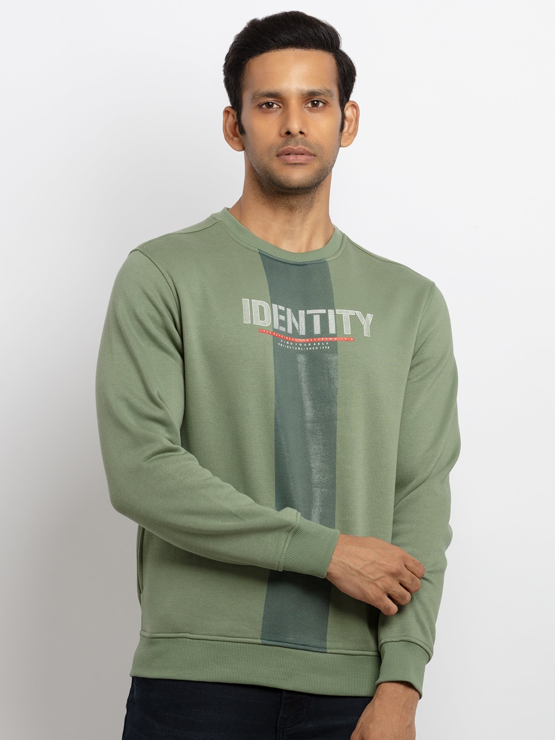 

Status Quo Men Green Printed Cotton Sweatshirt