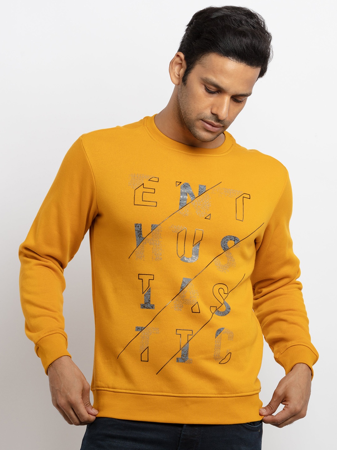 

Status Quo Men Mustard Printed Sweatshirt