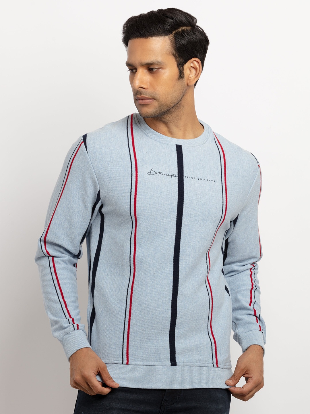 

Status Quo Men Blue Striped Sweatshirt