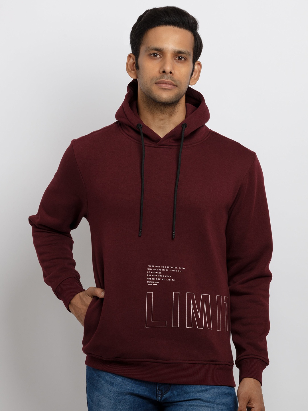 

Status Quo Men Maroon Printed Hooded Sweatshirt