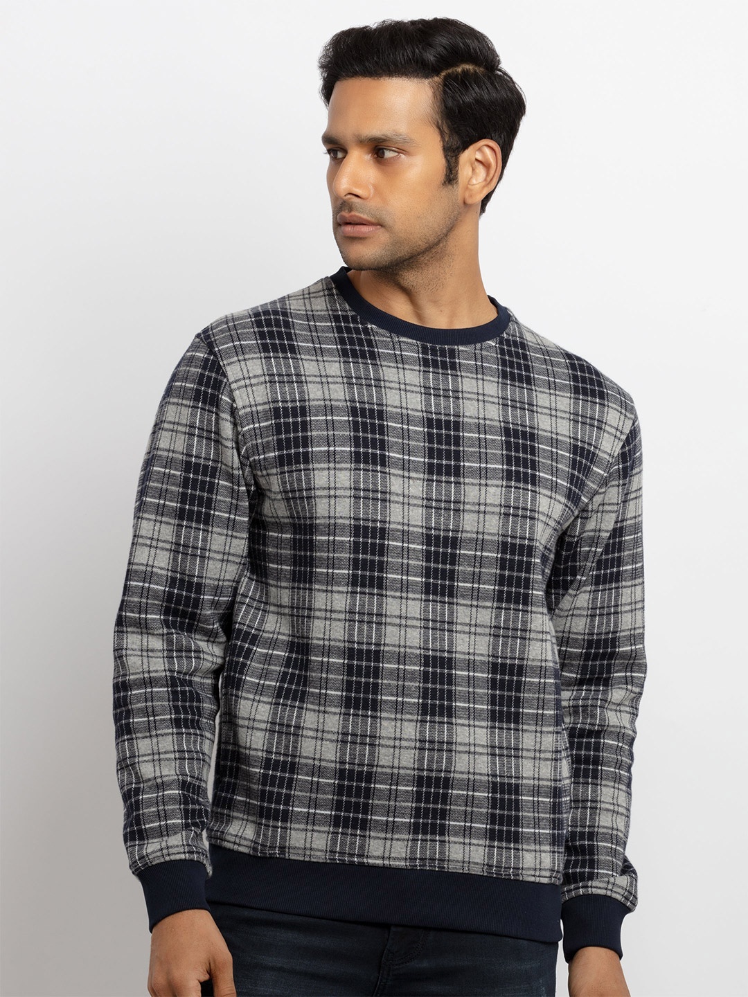 

Status Quo Men Navy Blue Checked Sweatshirt