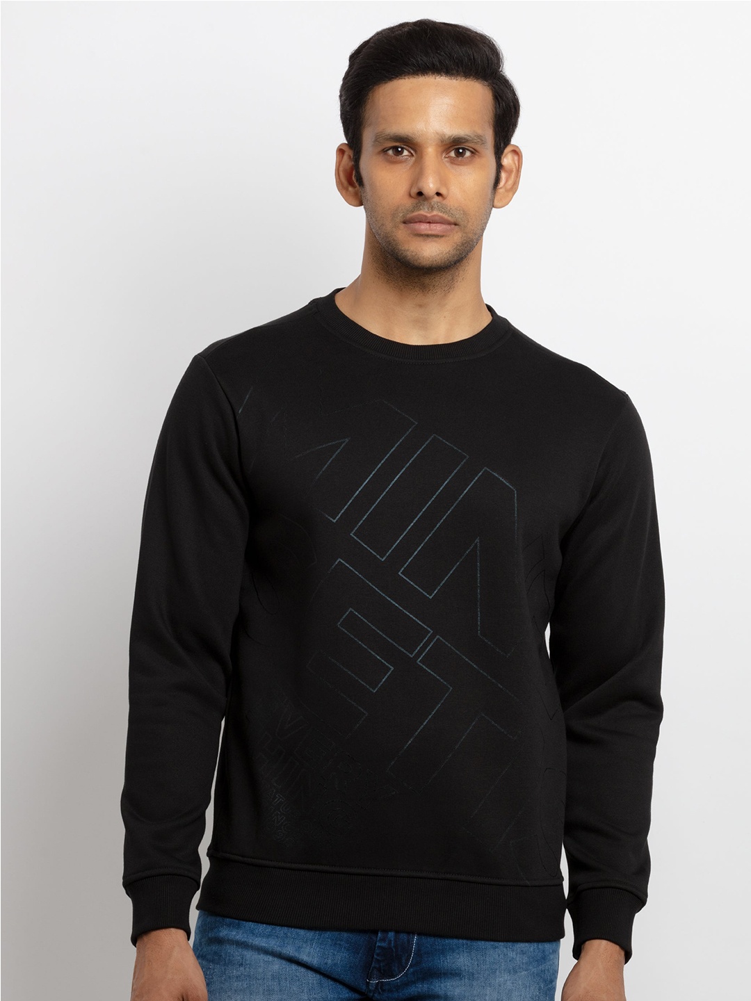 

Status Quo Men Black Cotton Printed Sweatshirt