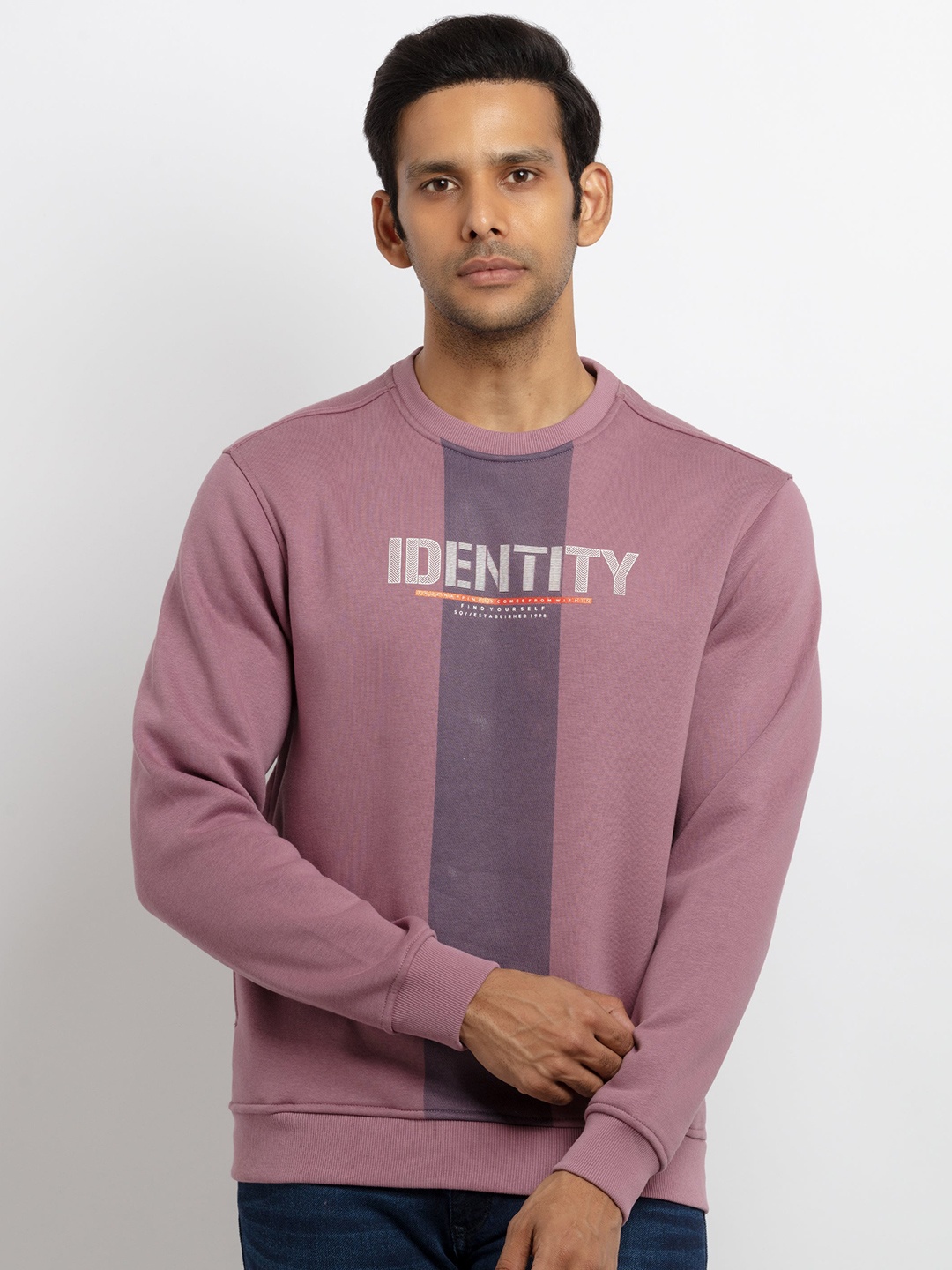 

Status Quo Men Purple Printed Round Neck Sweatshirt