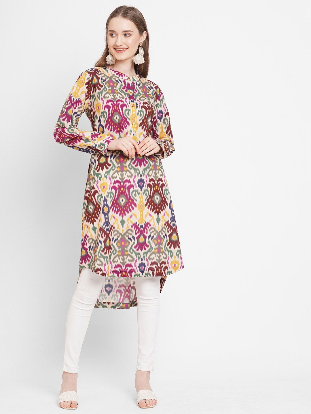 

Cloth Haus India Women Red & Yellow Geometric Printed Pure Cotton A-Line Kurta