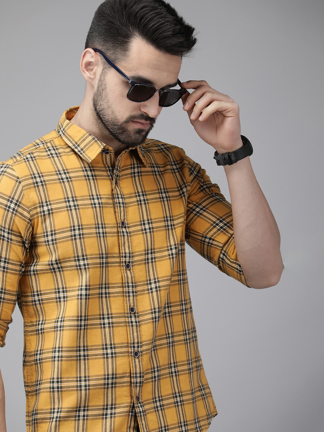 

Pepe Jeans Men Mustard Grid Tattersall Checks Pure Cotton Casual Shirt