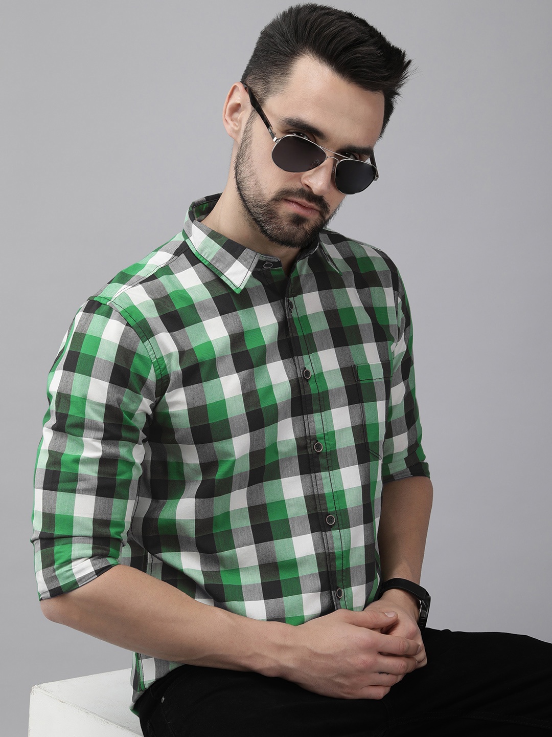

Pepe Jeans Men Green Gingham Checked Pure Cotton Casual Shirt