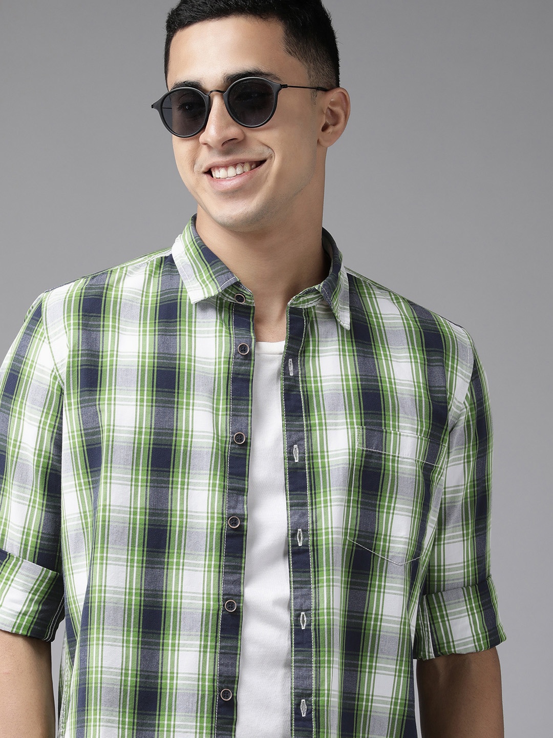 

Pepe Jeans Men Blue & Green Checked Casual Pure Cotton Shirt