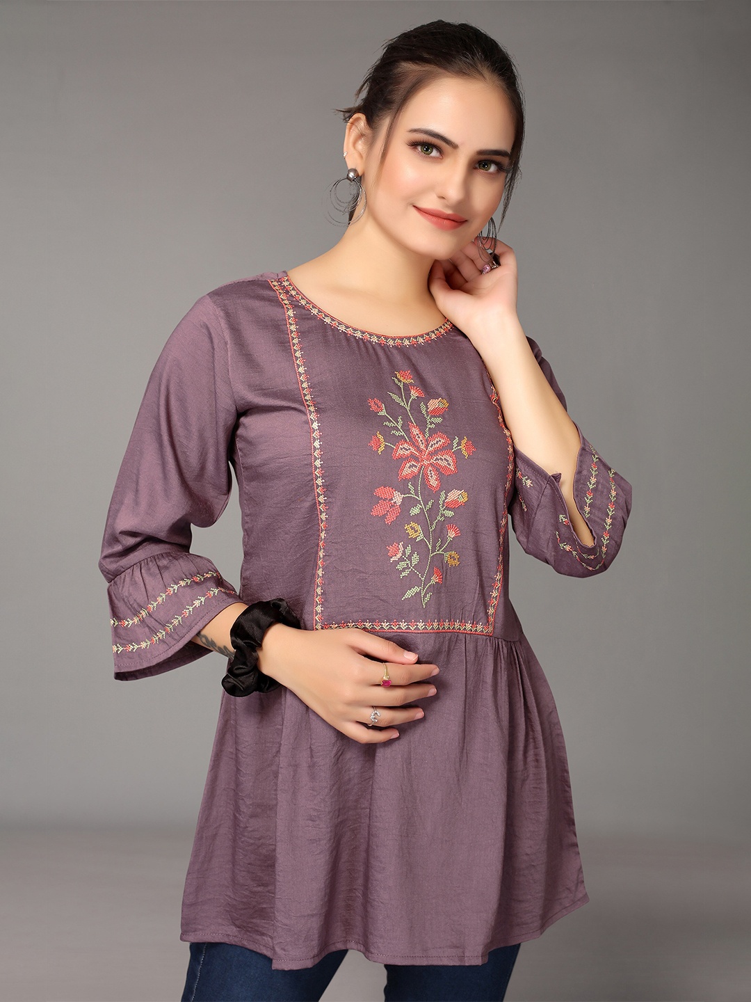 

Nimayaa Purple Floral Print Indigo Top