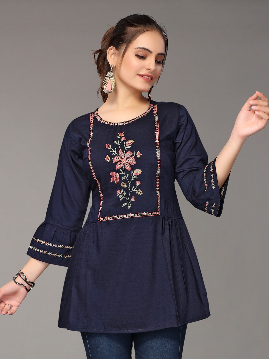

Nimayaa Navy Blue Floral Print Indigo Top