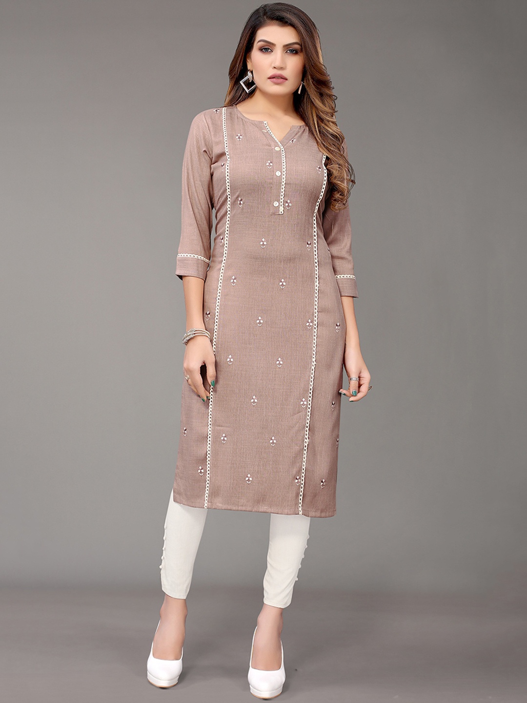 Nimayaa Women Brown Ethnic Motifs Embroidered Kurta
