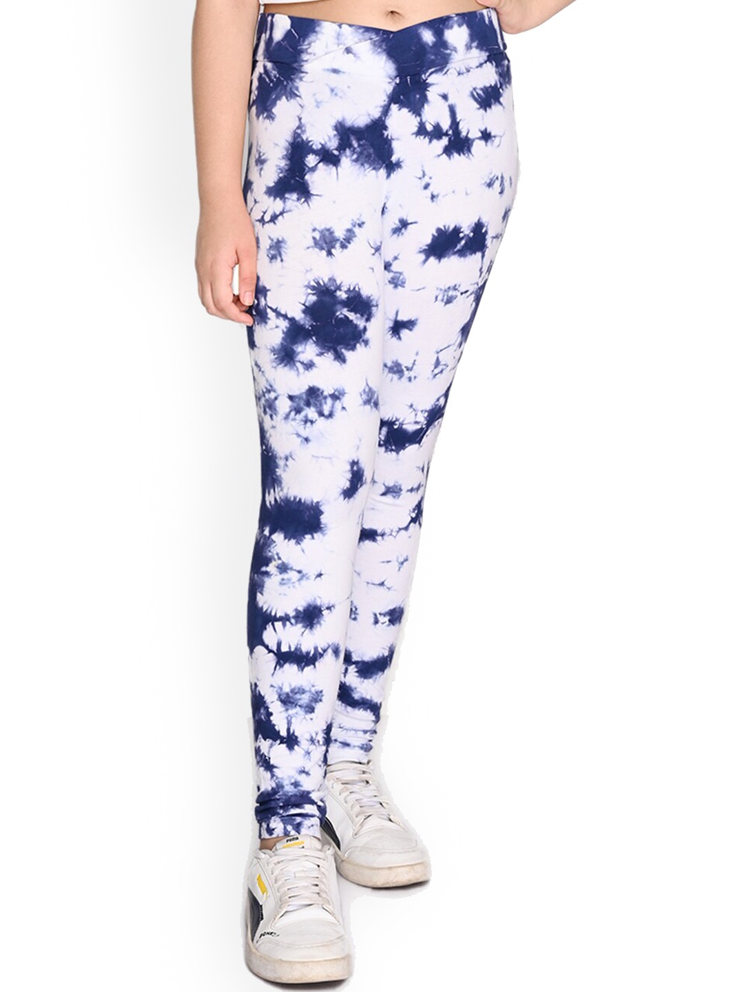 

SPUNKIES Girls Navy-Blue Tie-Dye Ankle-Length Leggings