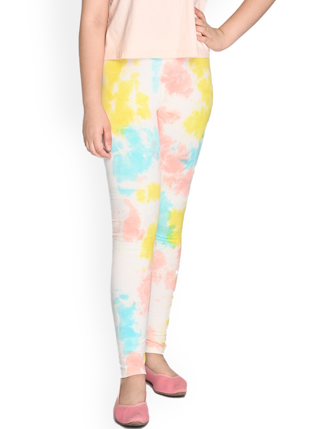 

SPUNKIES Girls Yellow & Pink Tie & Dye Organic Cotton Leggings