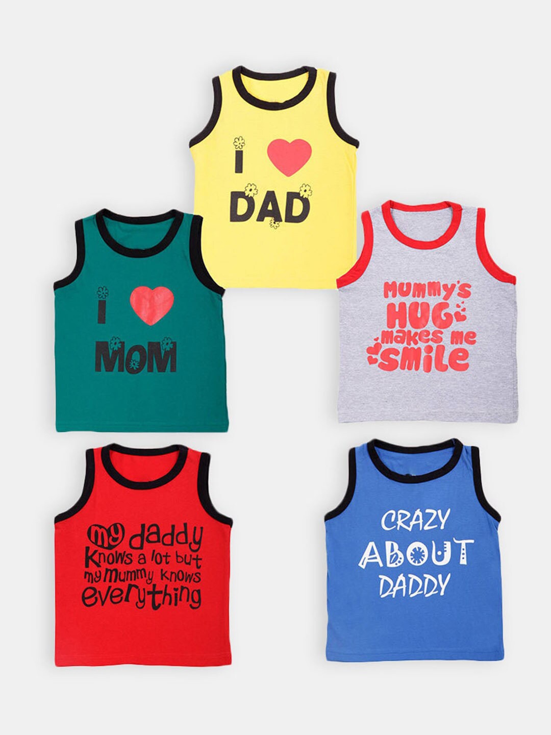 

Hopscotch Boys Pack Of 5 Typography Printed T-shirt, Red