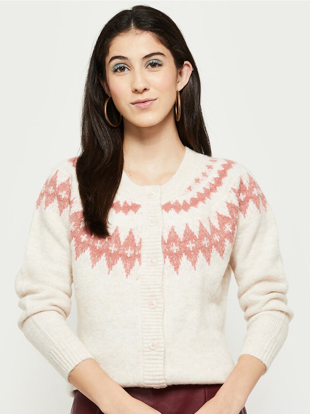 

Max Women Pink & White Printed Cardigan