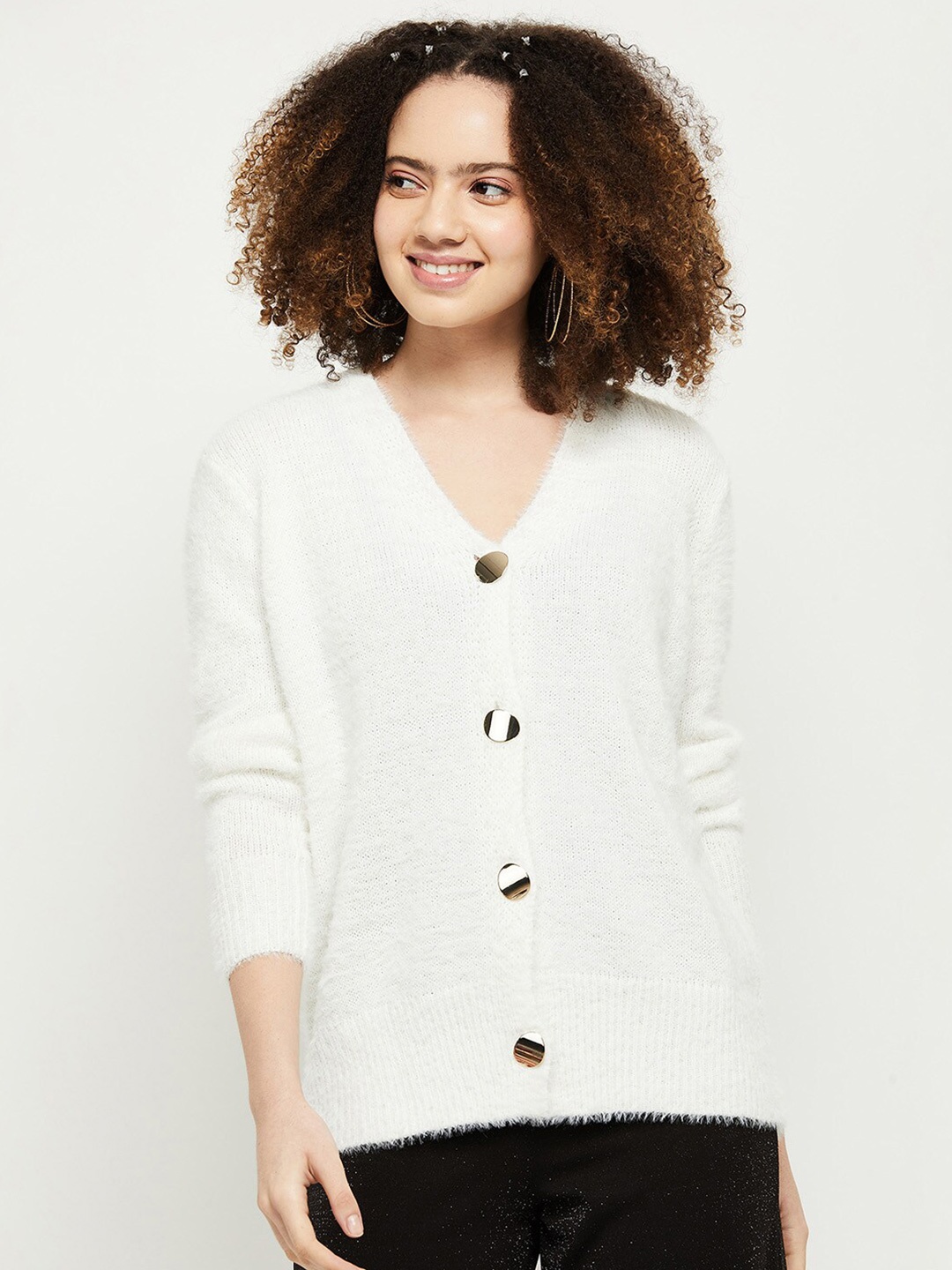 

max Women White Solid Cardigan