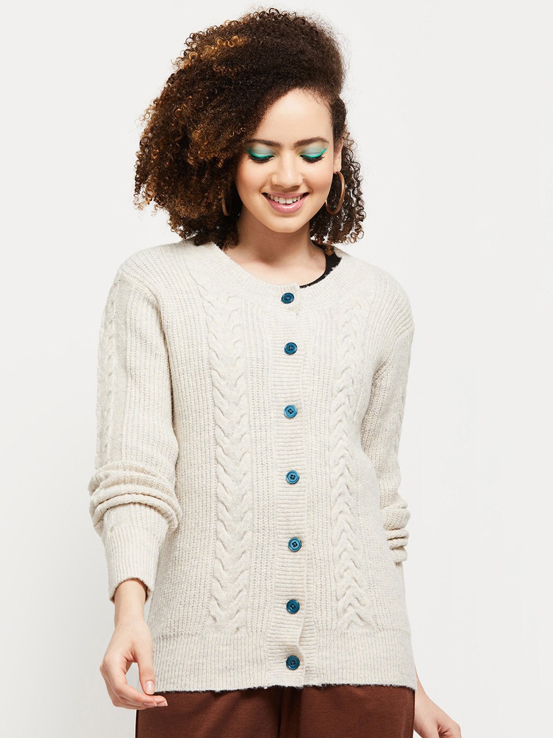 

max Women Off White Cable Knit Cardigan