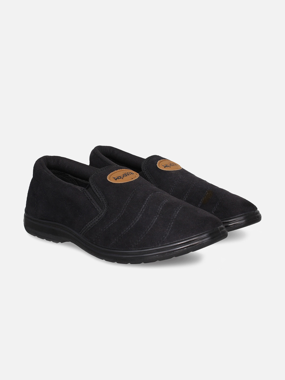 

Aqualite Men Black Textured Slip-On Sneakers