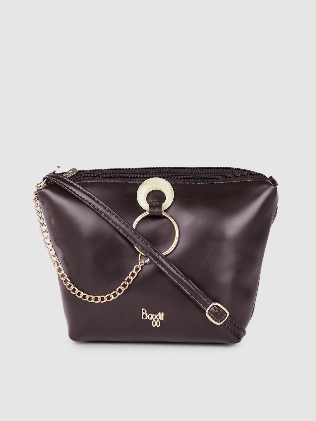 

Baggit Coffee Brown Solid Structured Sling Bag