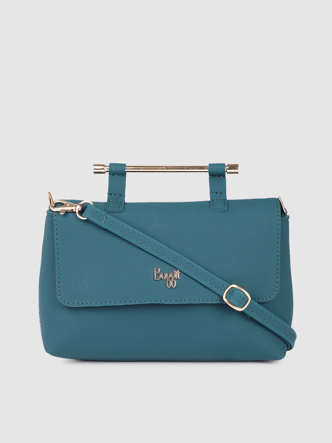 

Baggit Teal Blue Solid Structured Sling Bag