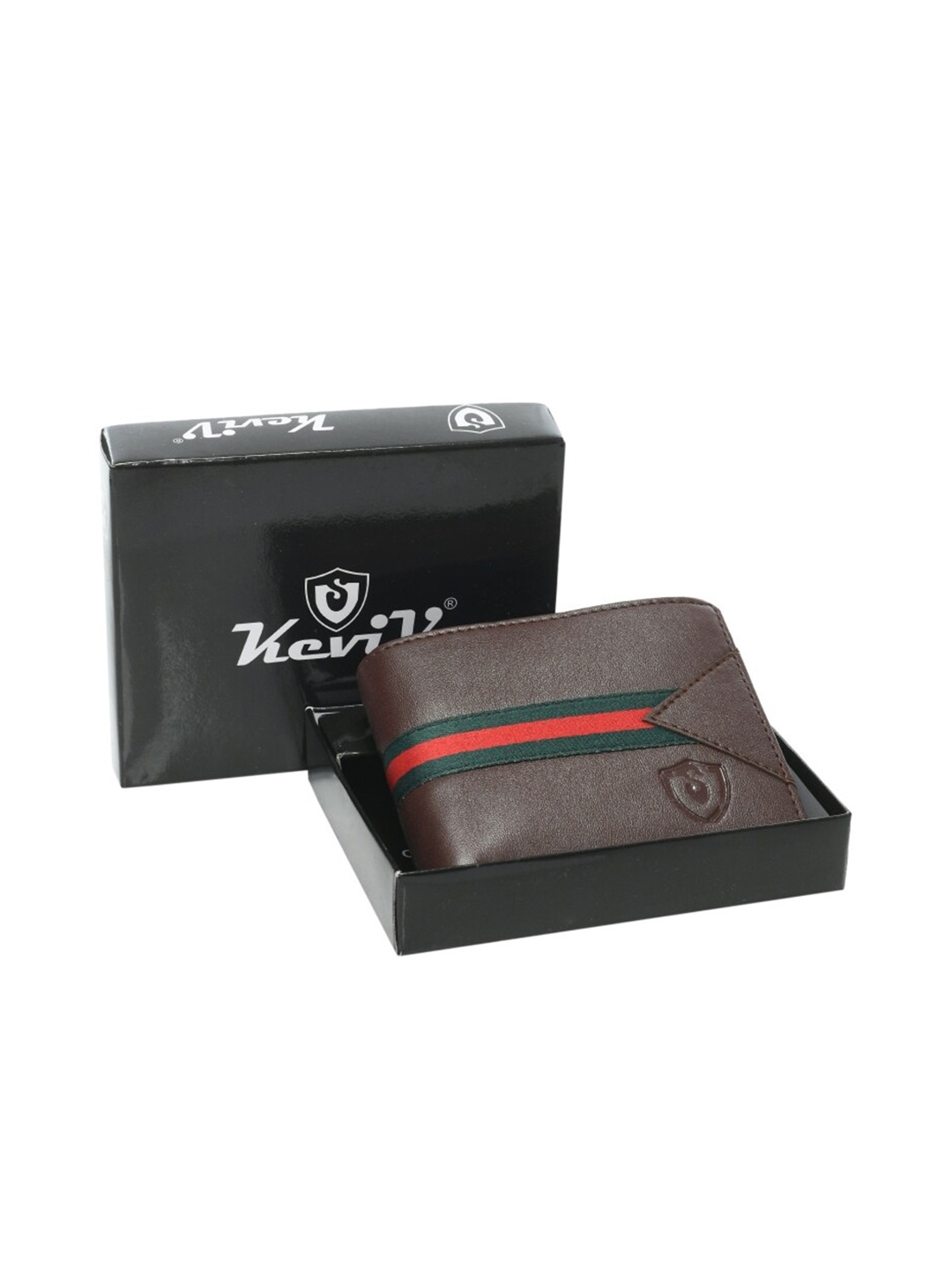 

Keviv Men Brown & Green Striped Leather Two Fold Wallet