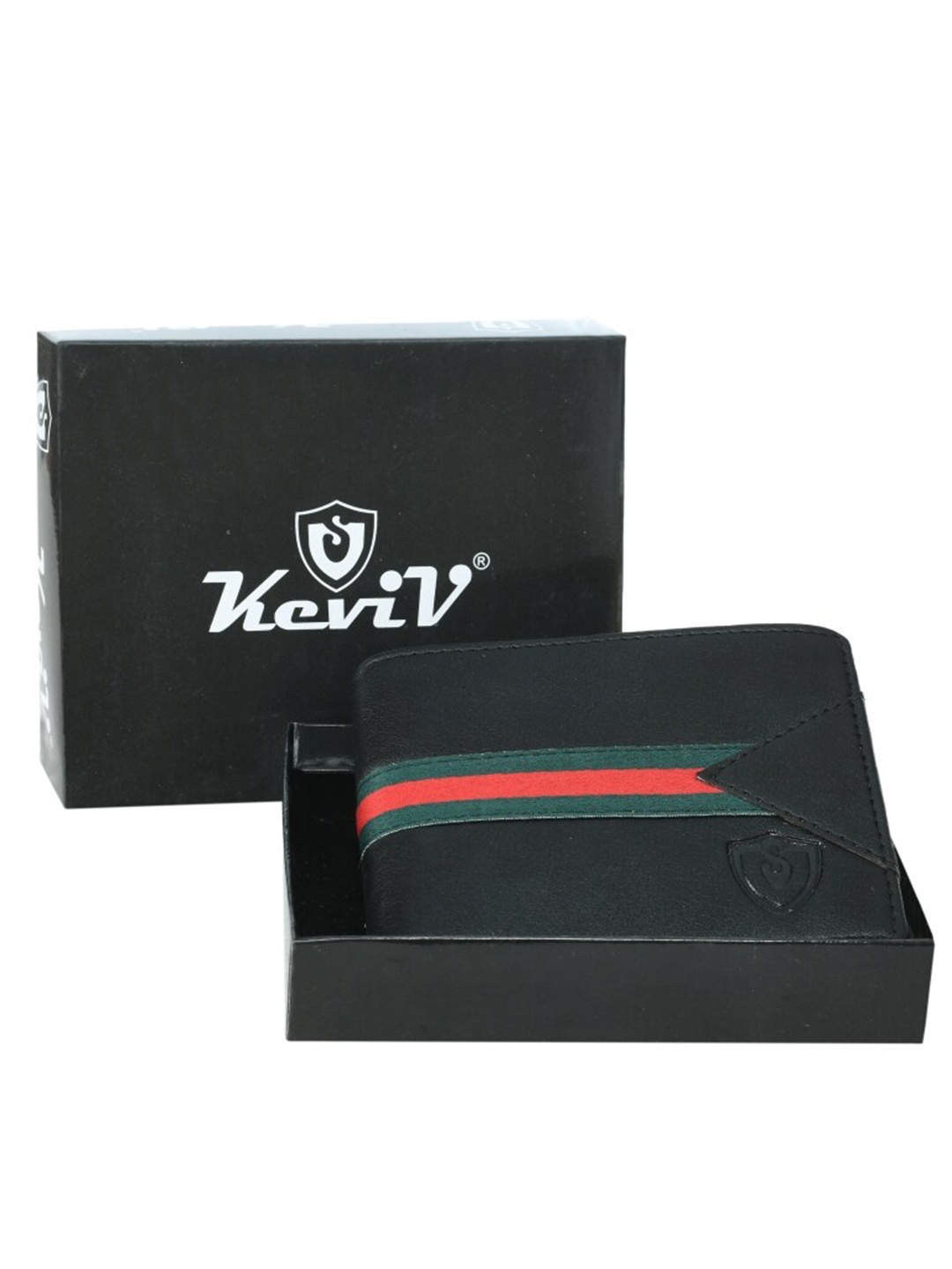 

Keviv Men Black & Green Striped Leather Two Fold Wallet