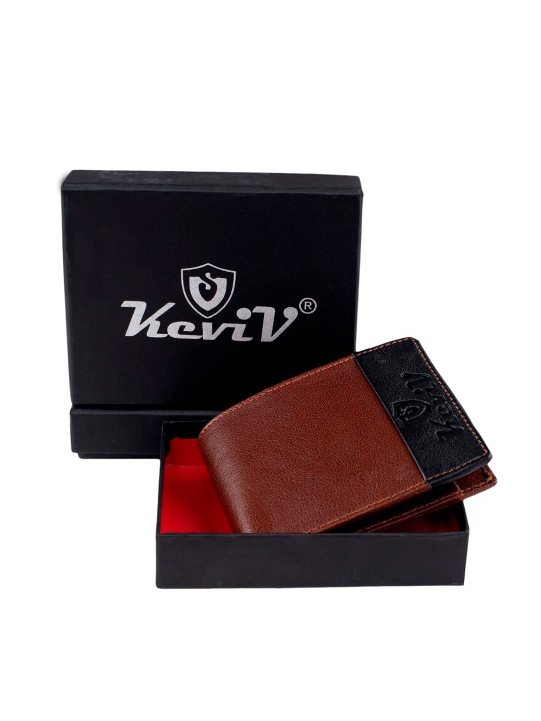 

Keviv Men Tan & Black Leather Two Fold Wallet