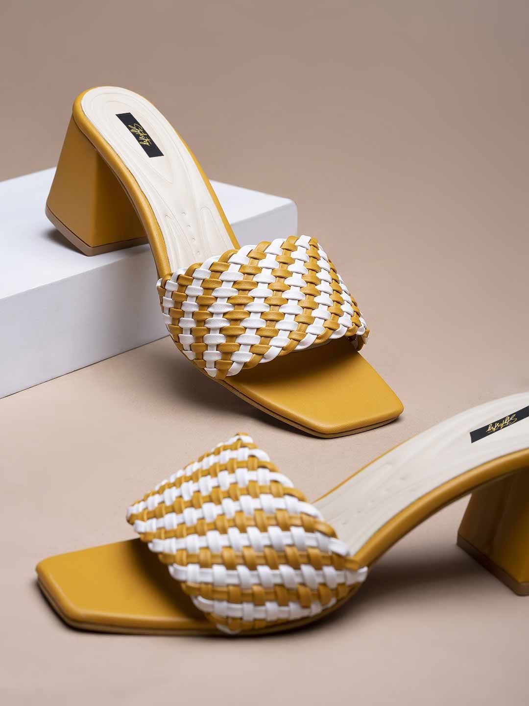

Stylestry Women Yellow Textured Block Mules