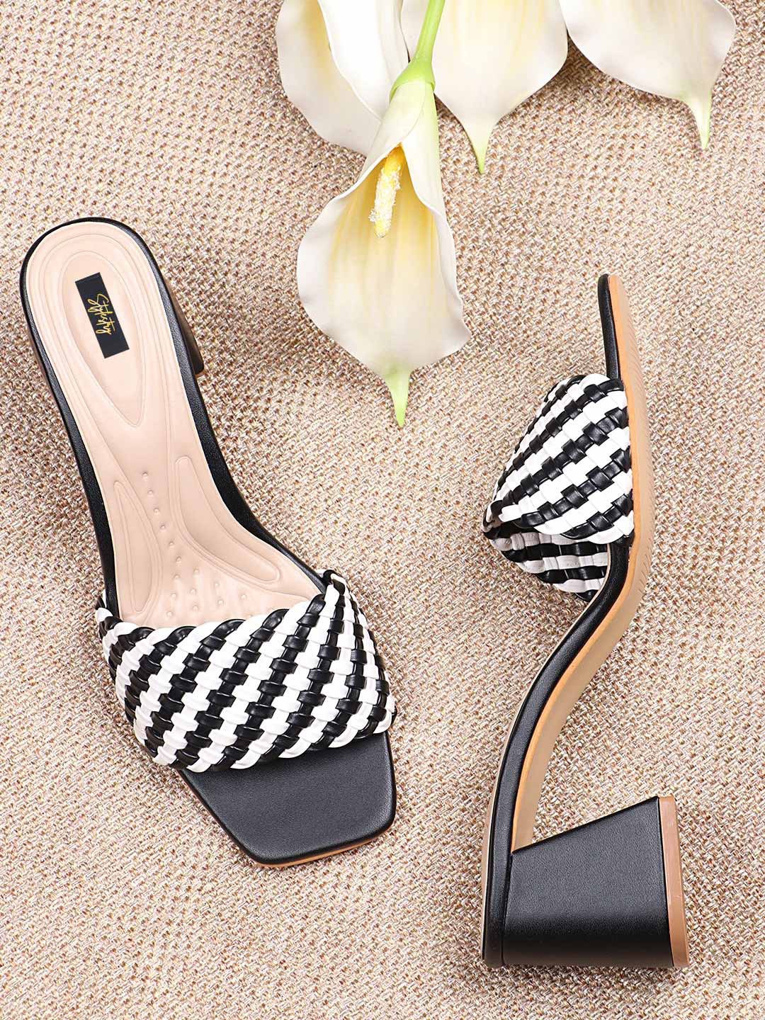 

Stylestry Women Black & White Striped Block Heels