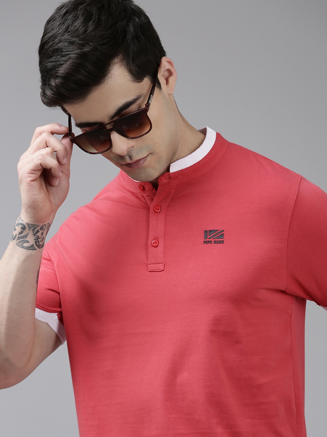 

Pepe Jeans Brand Logo Henley Neck T-shirt, Pink
