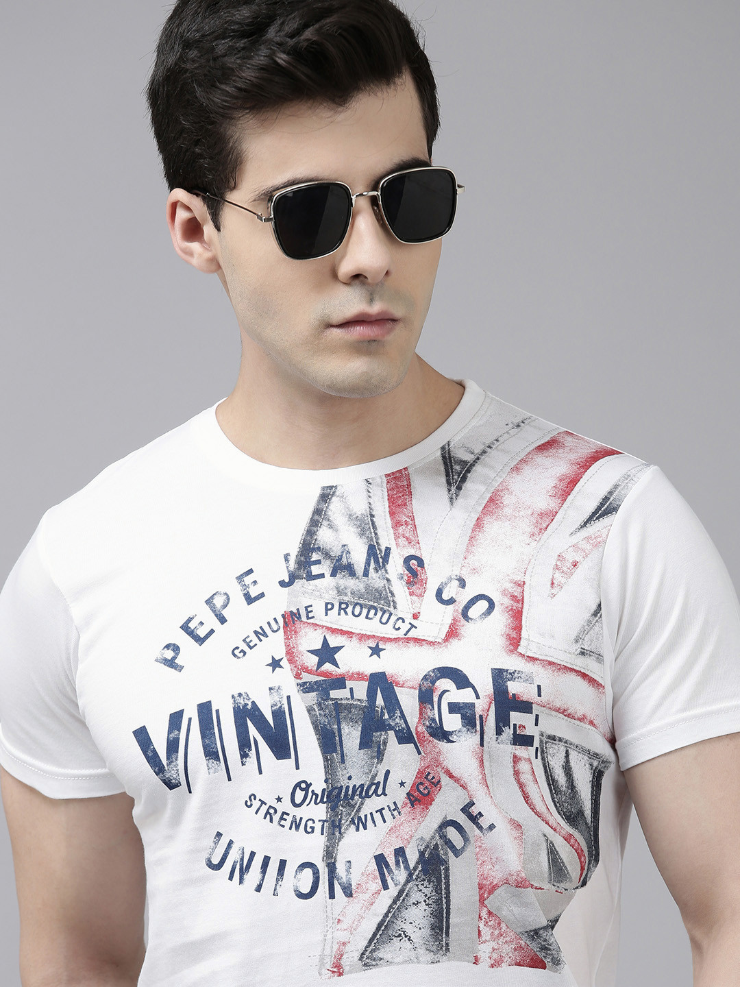 

Pepe Jeans Typography Printed Pure Cotton Slim Fit T-shirt, White