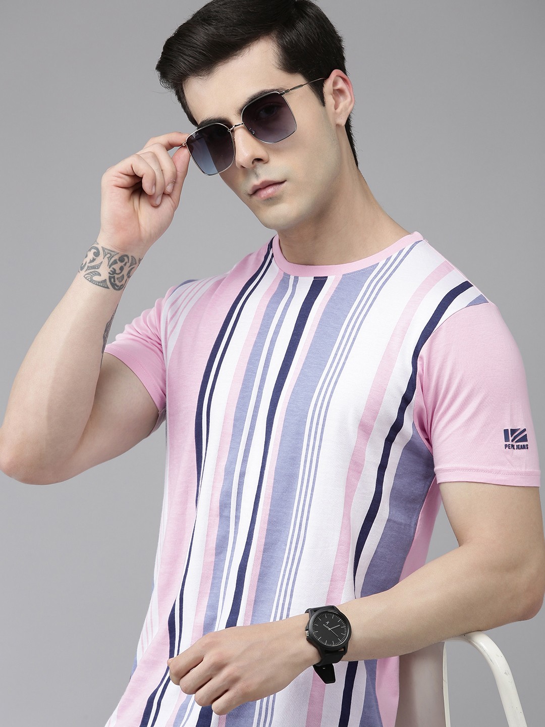 

Pepe Jeans Striped Pure Cotton Slim Fit Casual T-shirt, Pink