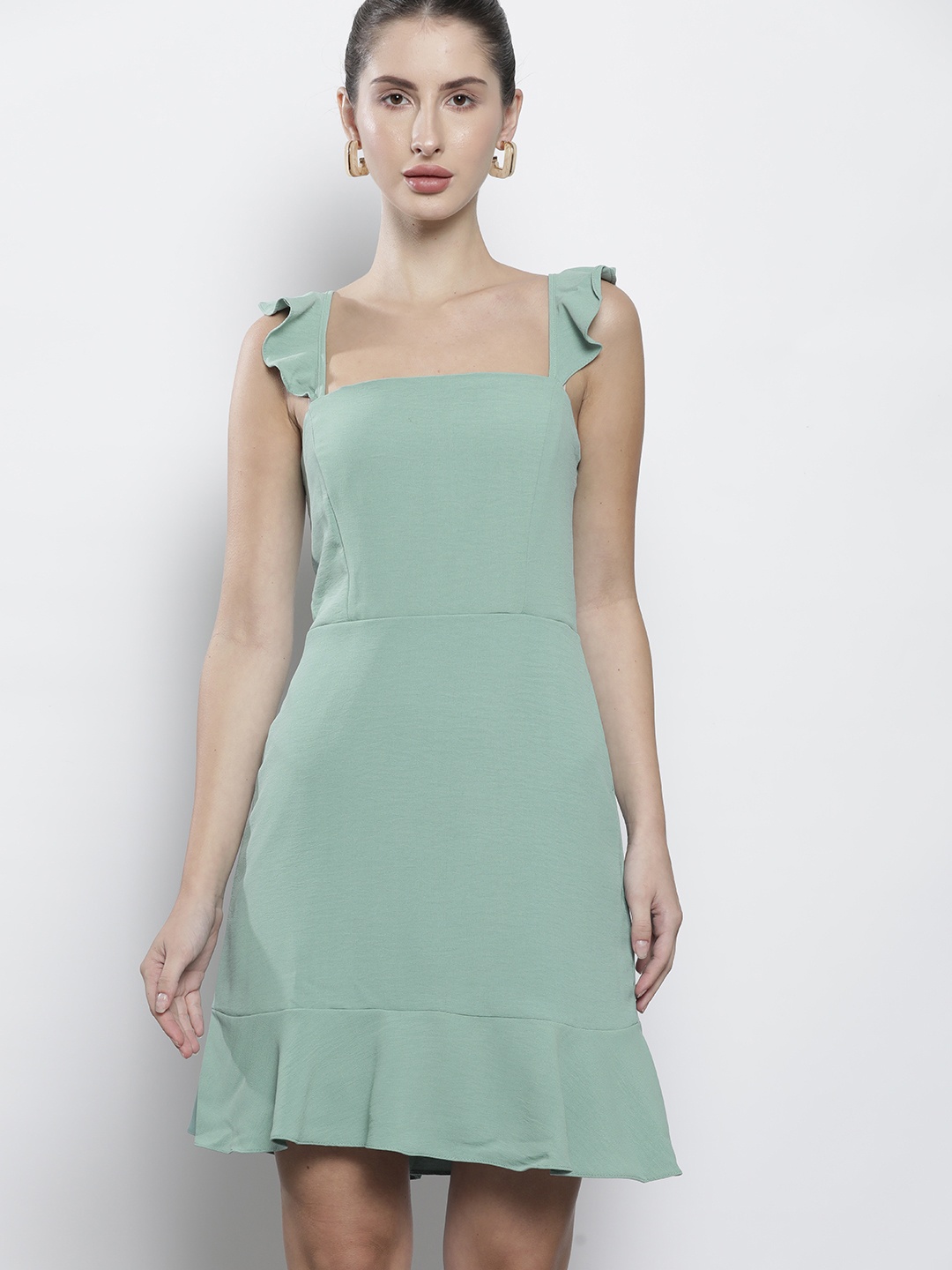 

Trendyol Women Green Solid A-Line Dress