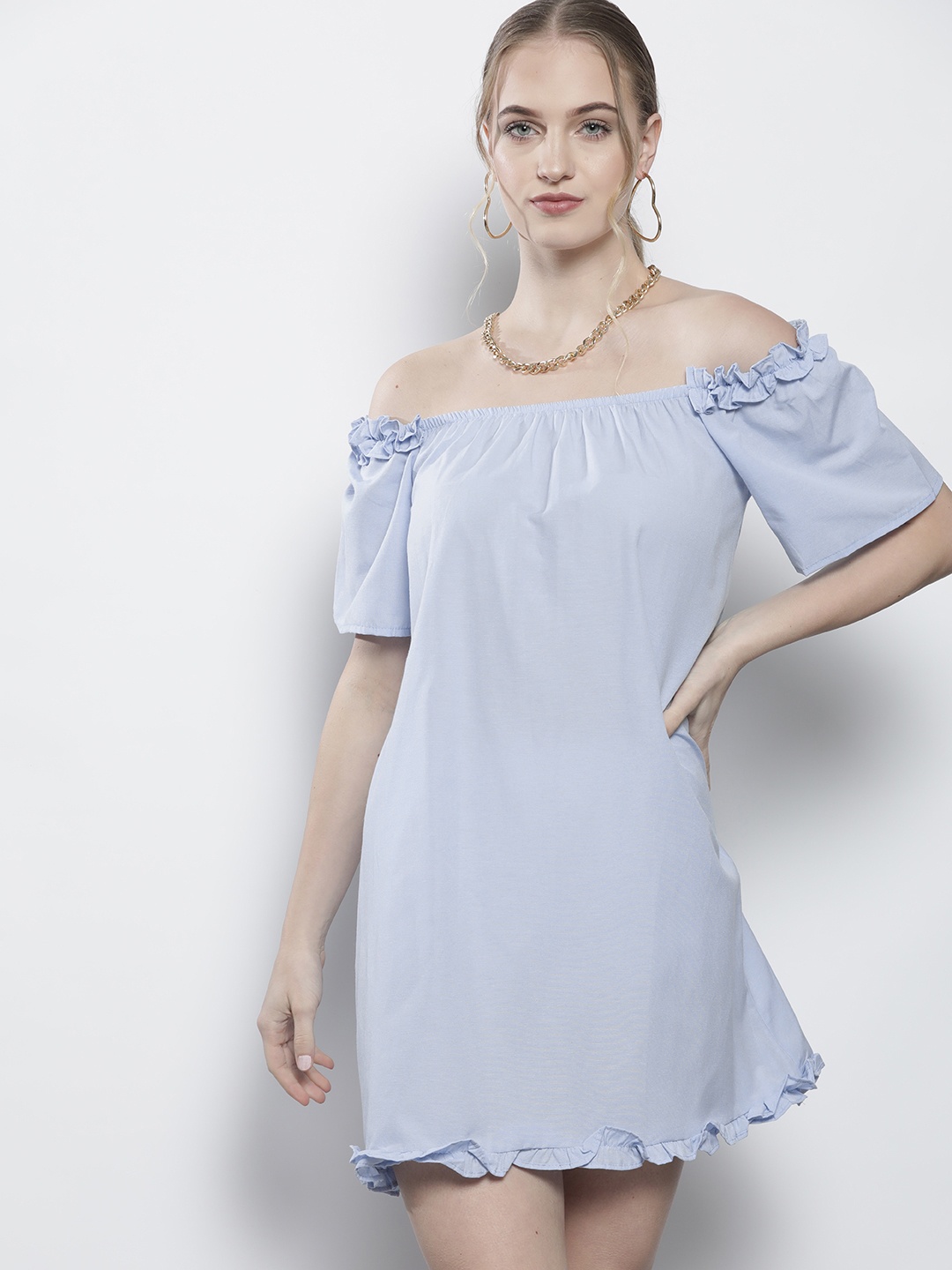 

Trendyol Blue Off-Shoulder A-Line Mini Dress