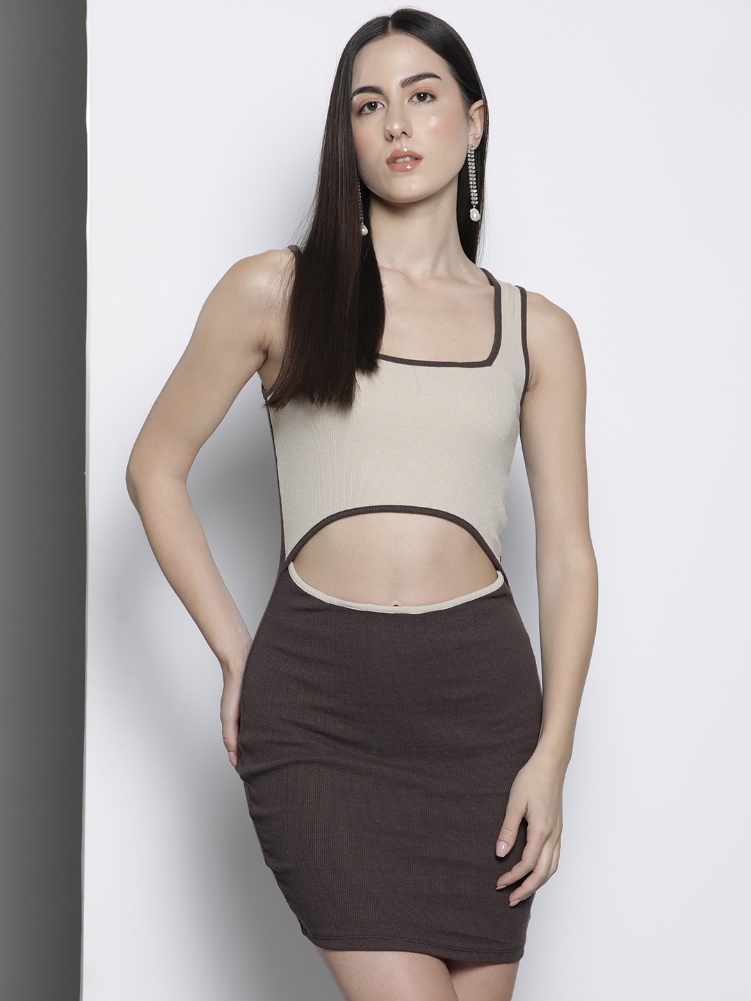 

Trendyol Colourblocked Bodycon Dress, Brown