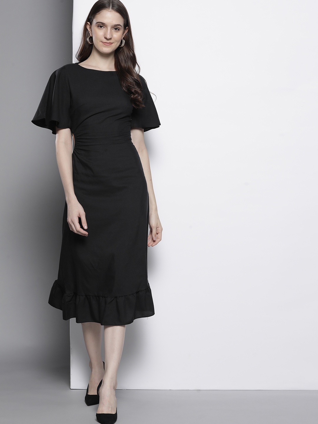 

Trendyol Women Black Solid Pure Cotton A-Line Midi Dress