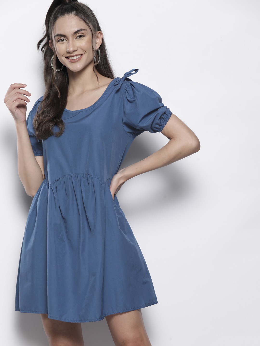 

Trendyol Blue Solid A-Line Dress