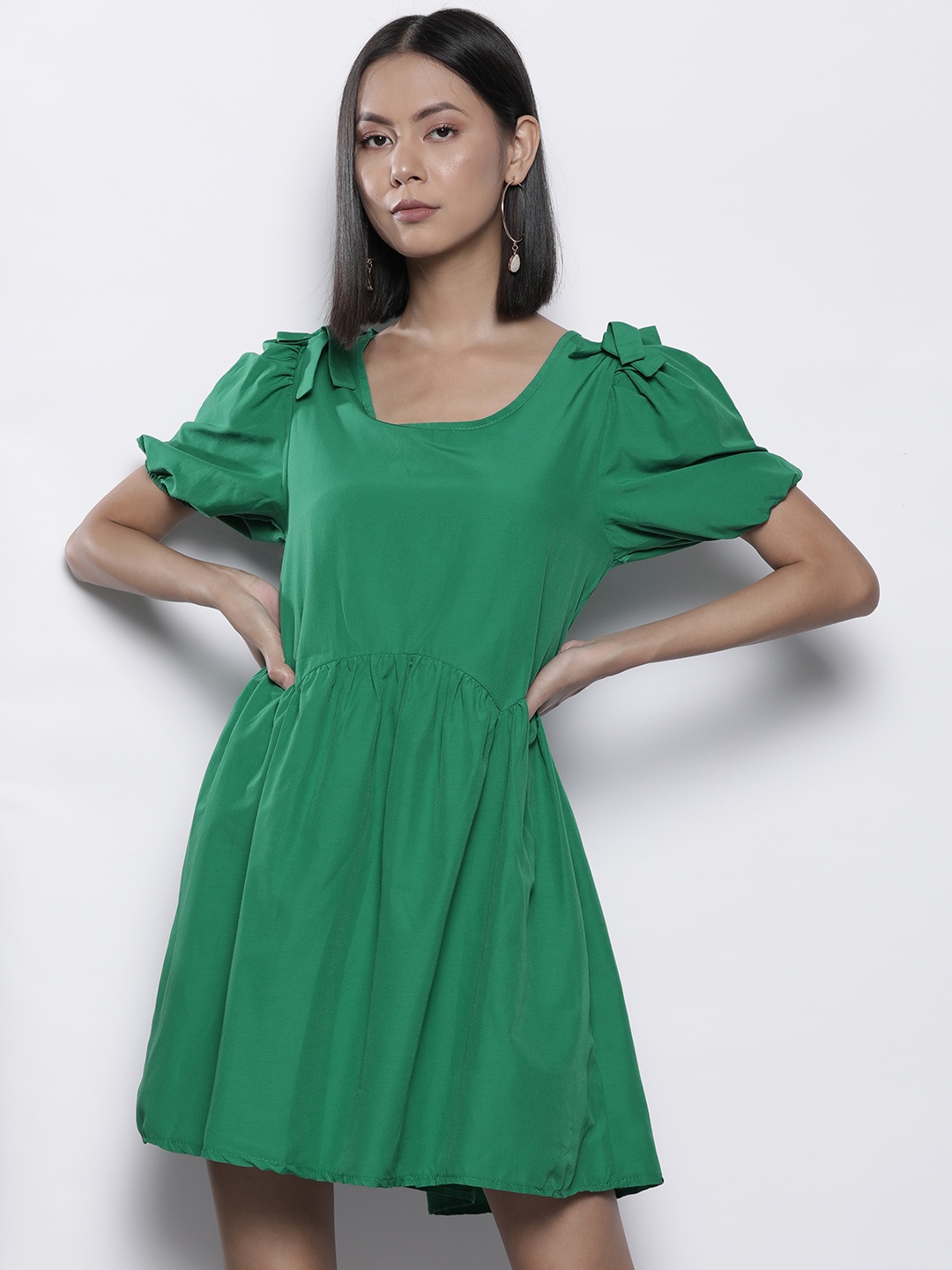 

Trendyol Women Green Solid A-Line Dress