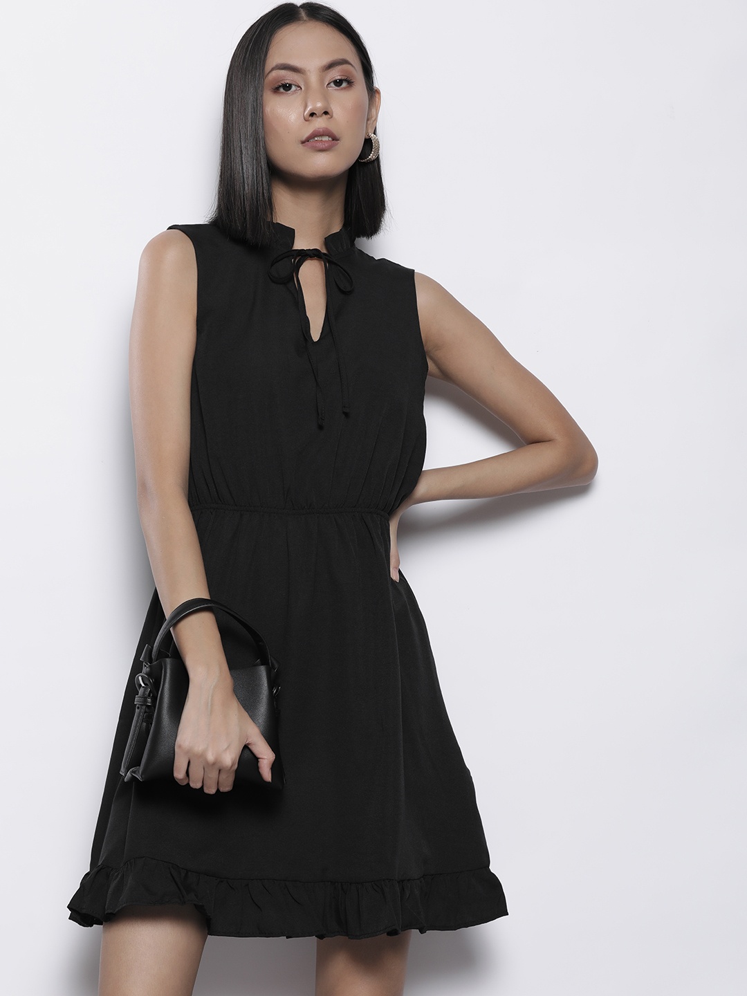 

Trendyol Black Tie-Up Neck A-Line Dress